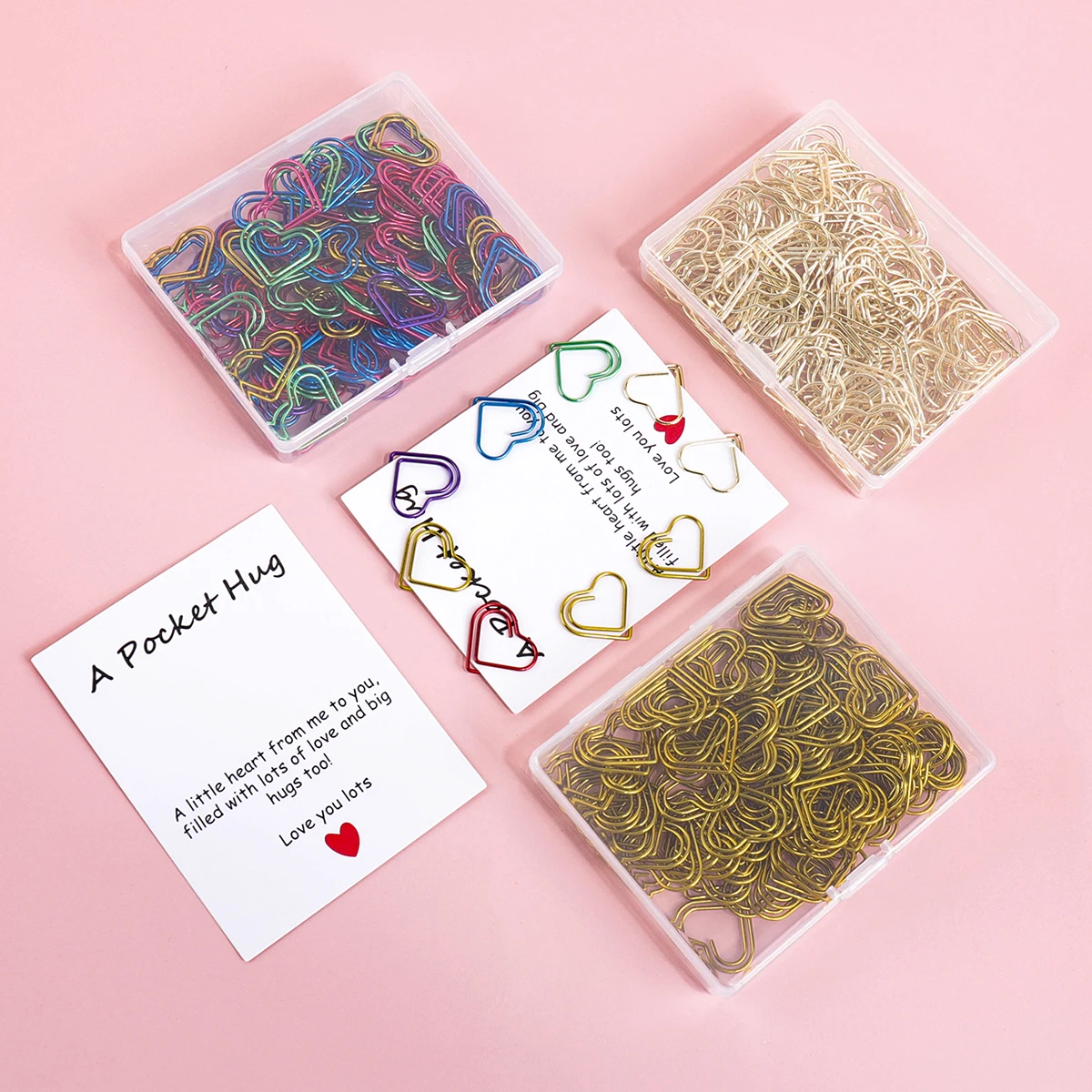 Mini Heart-Shaped Metal Paper Clips,100 Pieces per Box,Notebook Card Bookmark Clips for Office  Study,Creative Stationery Gift