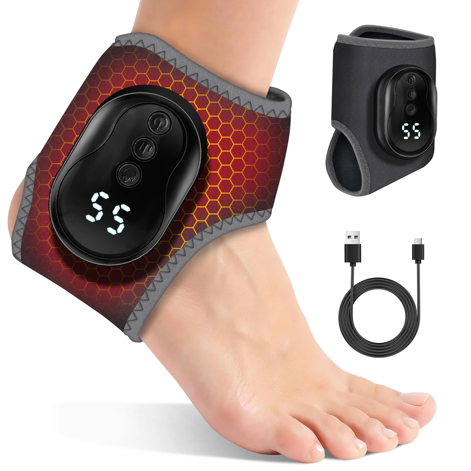 Electric Ankle Massager 2 Mode Level Thermal Treatment Ankle Bracket Relieves Ankle Soreness Home Office Exercise Foot Massage Tool