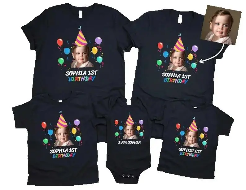 Custom Family Matching Photo Birthday Shirt Personalized Kids Face Tee Birthday Name Tops Party Birthday Family Cheer T-shirt
