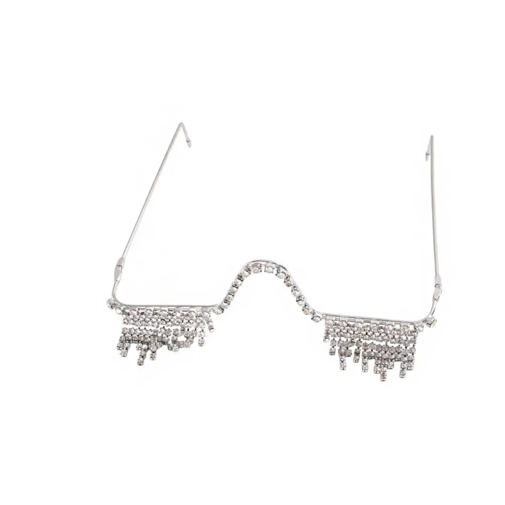 Foldable Tassel Rhinestone Eyeglass Frame Zircon Crystal Glitter Mask Decoration Shiny Spectacle Frame Lensless