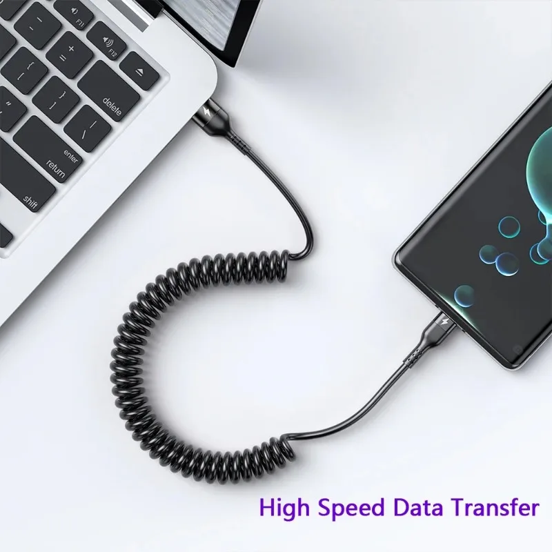 66W 5A Spring Stretching Data Cable USB Type C Data Cable  Fast Charging Data Cord for  Android Phone USB C Line Type C image 5