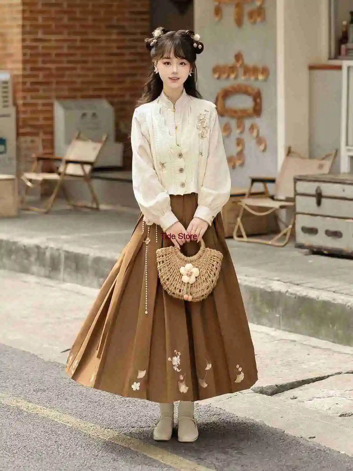 

Fall Leaves Poetry Improved Hanfu Women's National Style New Chinese Style Han Element Academy Style Skirt Autumn Winter Daily