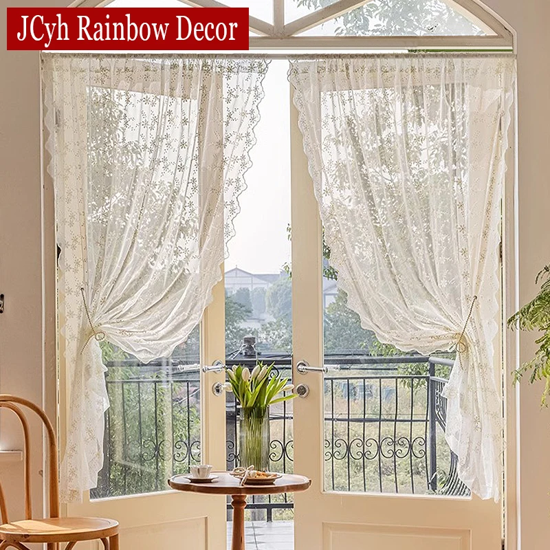 Luxury Embroidered Short Tulle Sheer Curtains for Window Small Curtain for Kitchen Living Room Rideaux Voilage Divider Customize