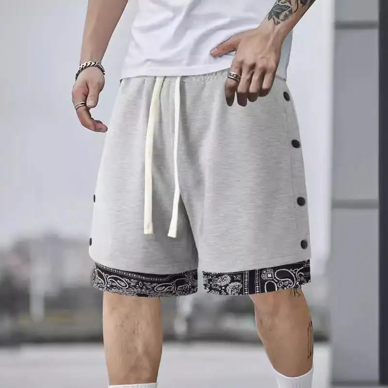 2024 Summer New Shorts Men\'s Fashion American Style Casual Sports Pants Fake Two Double Breasted Paisley Pattern Quarter Pants