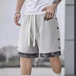 2024 Summer New Shorts Men's Fashion American Style Casual Sports Pants Fake Two Double Breasted Paisley Pattern Quarter Pants