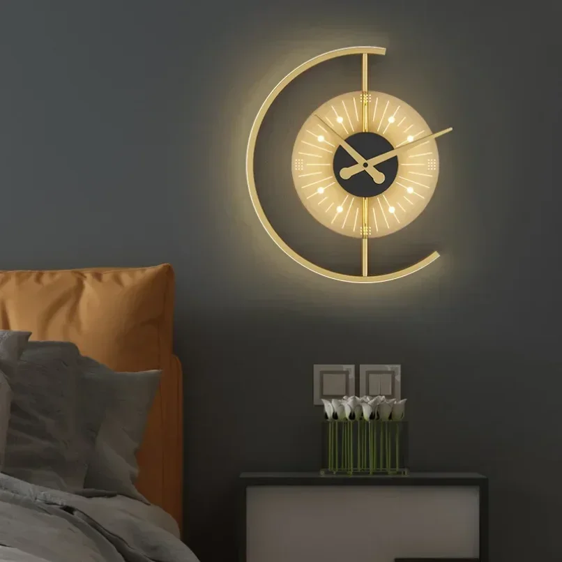 Led Clock Wall Mounted Lamps for Bedroom Living Room Decoration Sconce Light Fixtures Background Modern Home Indoor Decor Nordic