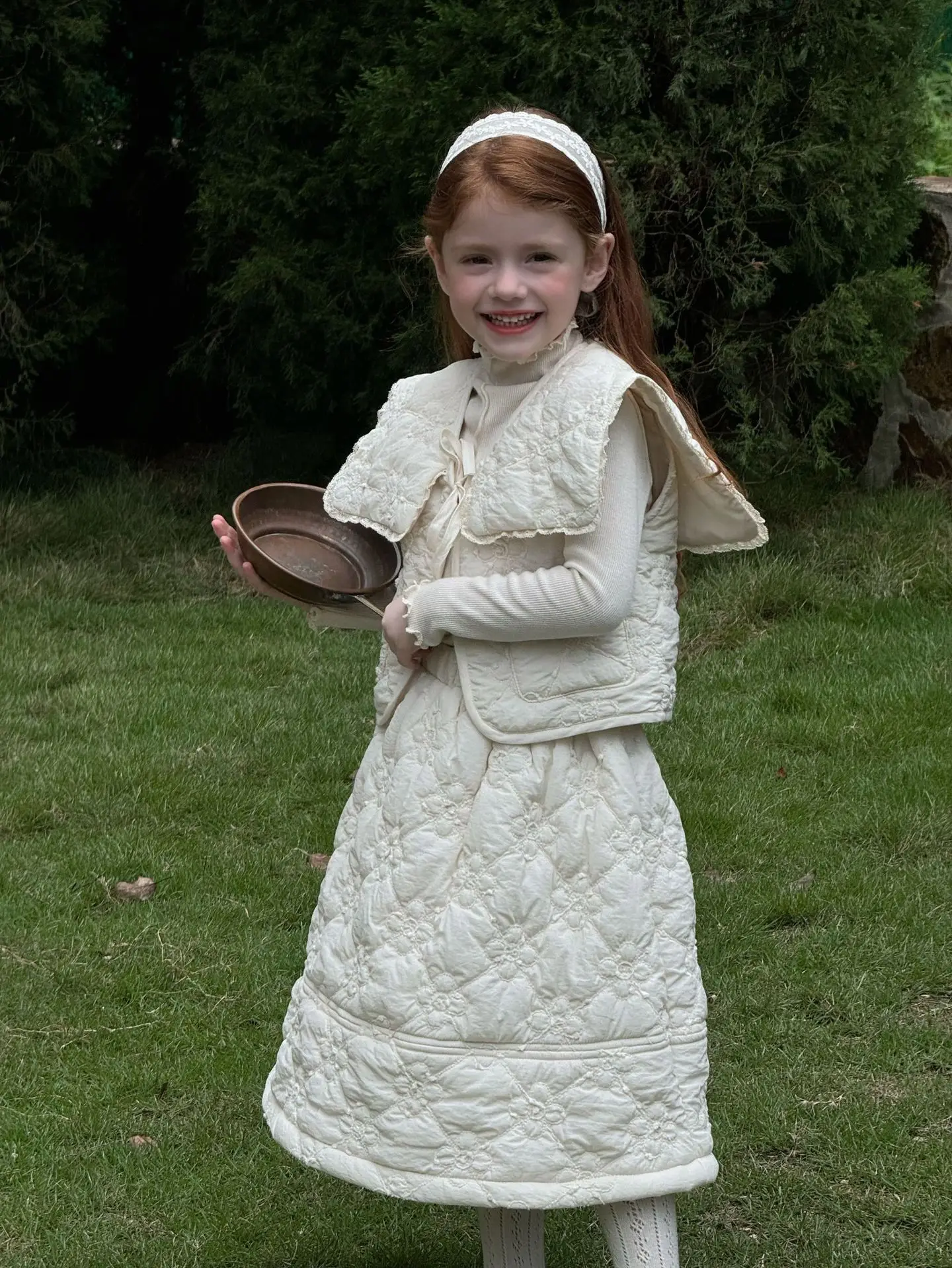 Girls Set Autumn and Winter New Childrens Clothing Girls Big Collar Embroidered Skirt Set Childrens Cotton Vest Skirt