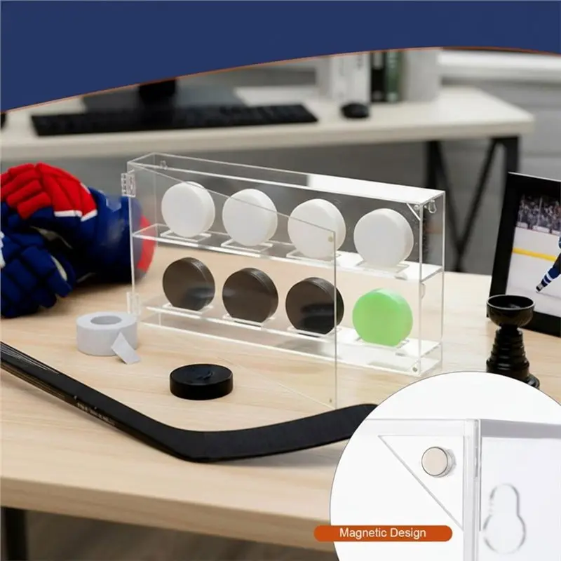 DT39 Acrylic Hockey Puck Display Case, Wall Mount Shadow Box Showcase Holder for Signed Commemorative Pucks, Desktop