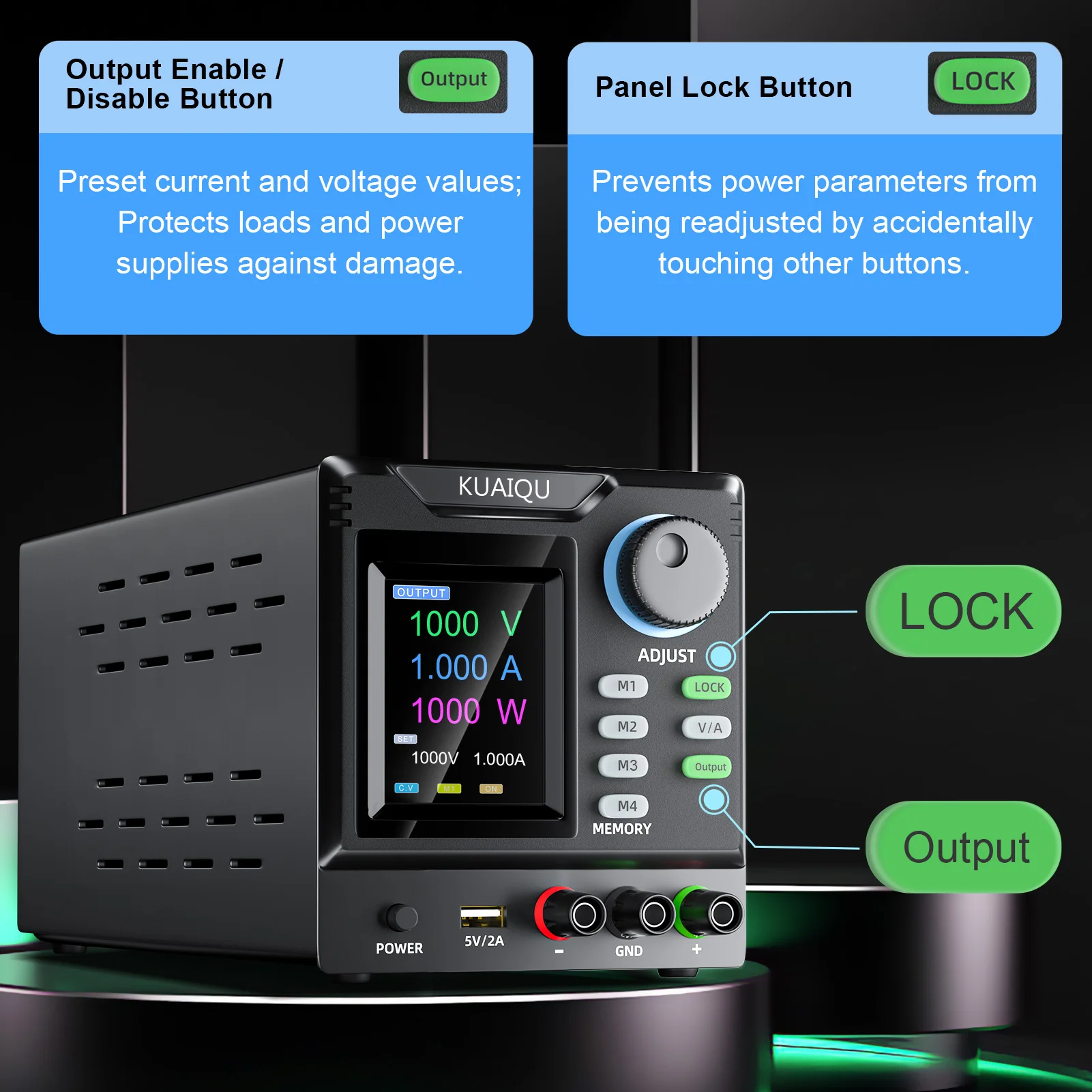 KUAIQU 1000V High Power Supply 800V 400V Adjustable Lab Bench Power Supply Programmable Memory LOCK C.C C.V RS-232 USB Software