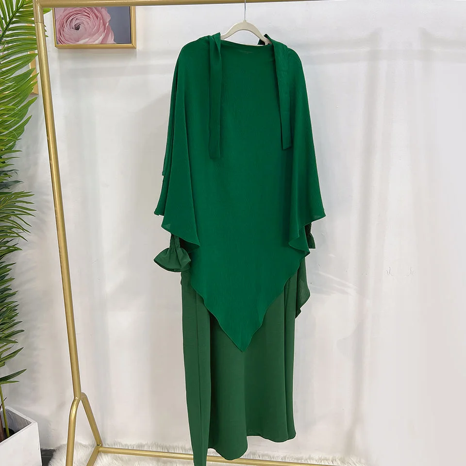 Hijabi Abaya Khimar Set Smocked Cuff Loose Abaya Dress + 2 Layer Hijab Scarf, Islamic Prayer Clothes Jilbab Ramadan Muslim Women image 3