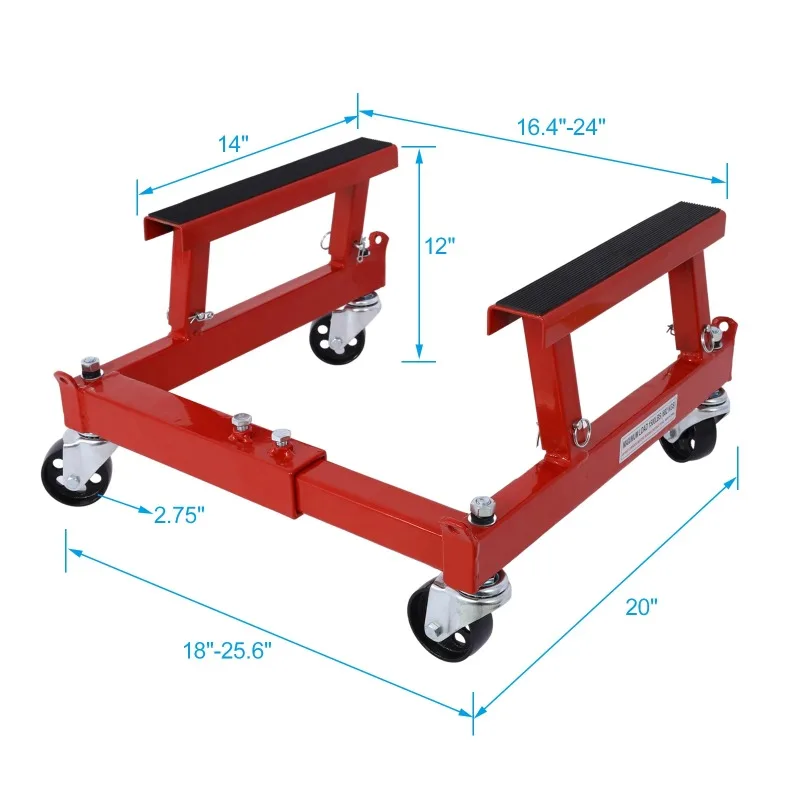 Motorcycle Engine Cradle Dolly Stand, 1500Lbs ATV UTV Engine Repair Stand with 360° Swivel Casters, Adjustable Width Height