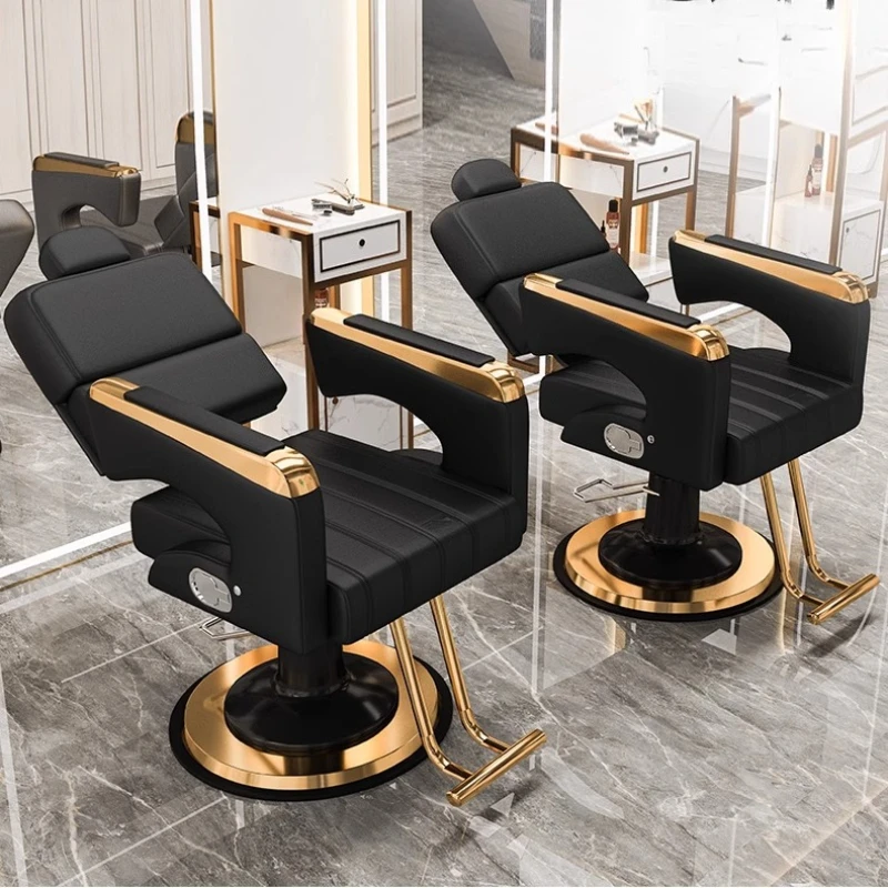 

Foldable Backrest Metal Barber Chairs PU Leather Recliner Modern Barber Chairs Luxury Comfortable Salon Furniture Stoel Lslfy