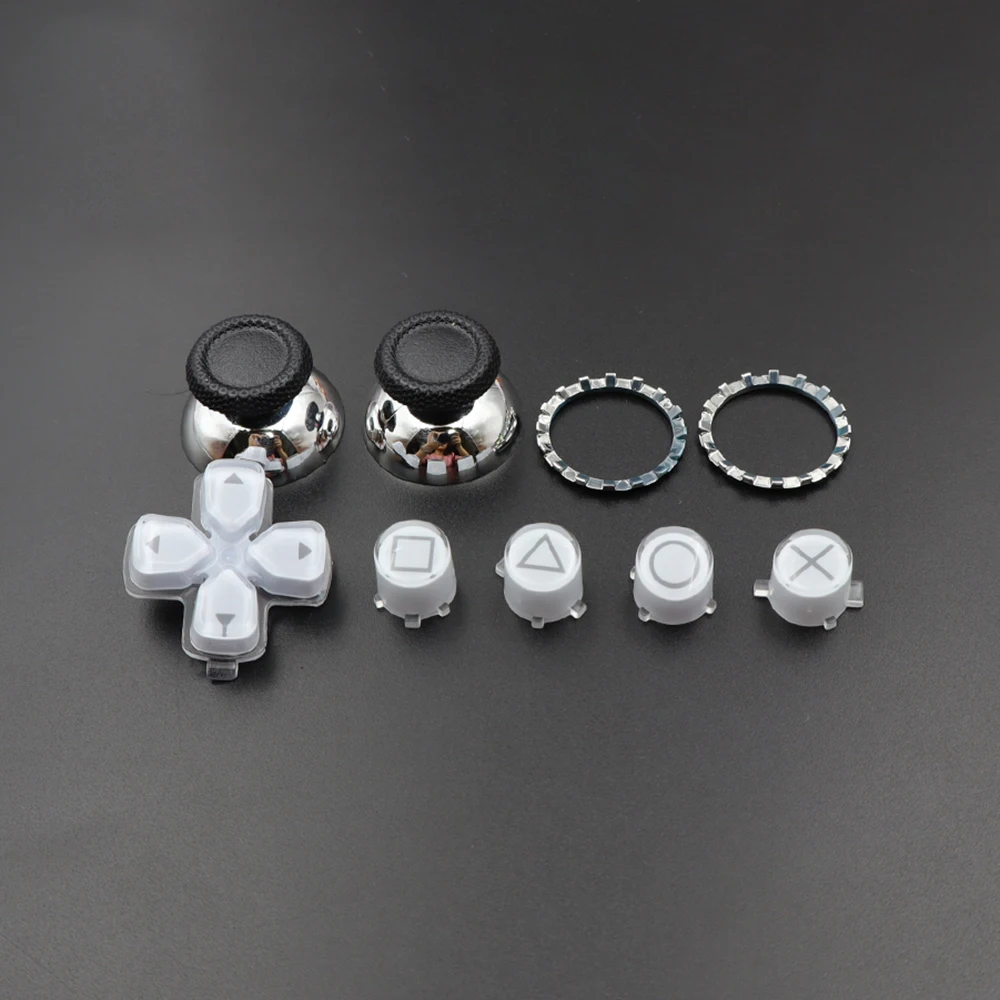 A B X Y Kreuz Kristall Knopf Pilz Kappe Thumbstick Joystick Abdeckung mit Akzent Ringe Chrom Metall Für PS5 V1 V2 V3 Controller