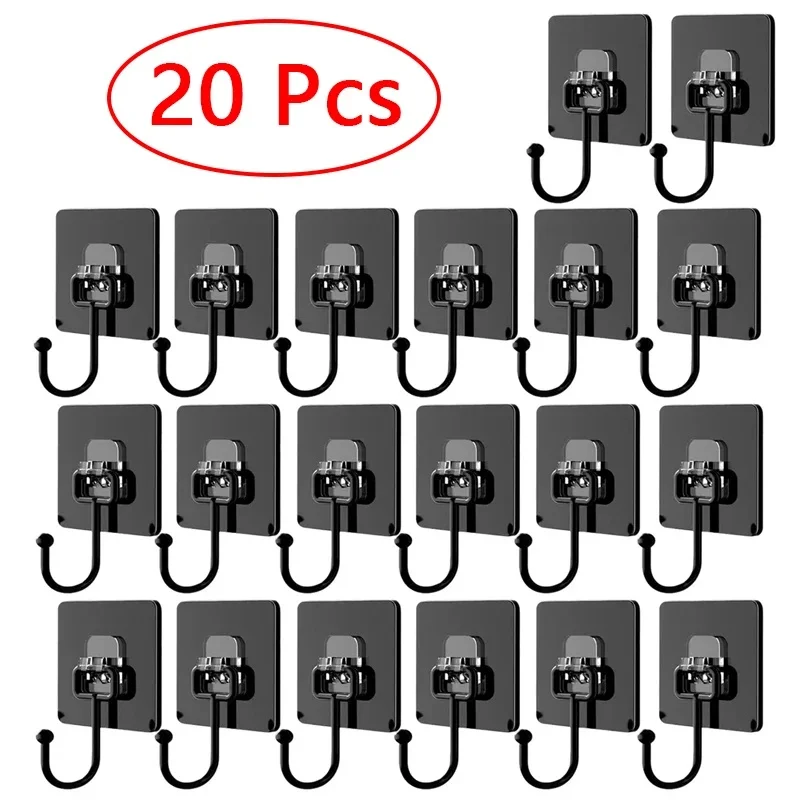 5/10/20Pcs Self Adhesive Hooks Rotating Waterproof Strong Hook Holder Wall Door Storage Hanging Hooks Kitchen Bathroom Organizer