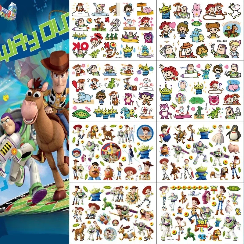 Toy story tatuagem adesivos à prova dwaterproof água bonito adesivo anime festa de aniversário suprimentos decoração para crianças recompensa brinquedo presente de natal