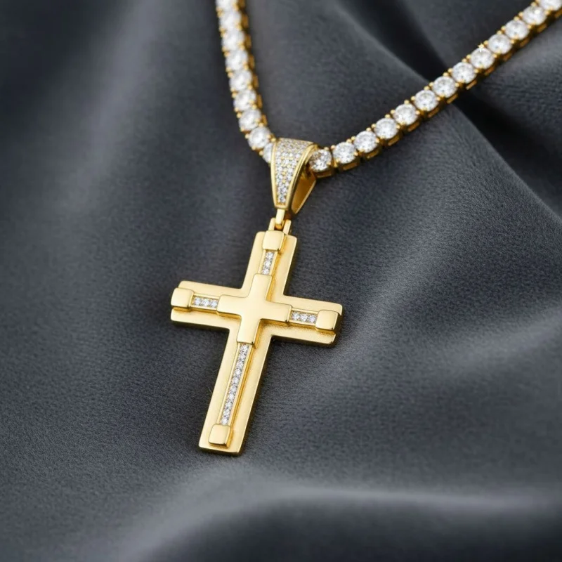Lab-Grown Diamond & Moissanite S925 Silver Brushed Cross Pendant (Chain Not Included) – Custom Wholesale