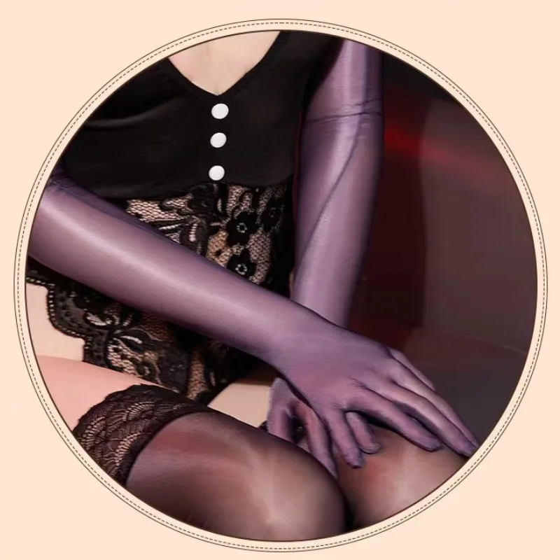 Anti-slip Glossy Silky Gloves Long Gloves Mittens Sexy Ultra Thin Oil Shiny Silky Transparent Party Glove Women Erotic Accessory