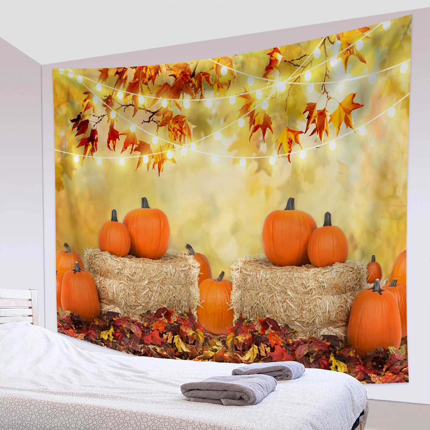 

Fall Thanksgiving Tapestry Rustic Wooden Barn Autumn Pumpkins Wall Hanging Tapestries Hippie Psychedelic Art Decor for Home