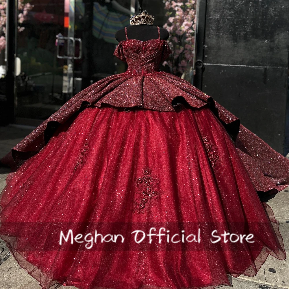 

Burgundy Tiered Quinceanera Dresses Appliques Ball Gown Birthday Dress Luxury 2024 Off Shoulder Party Gown Sweet 15 Customized