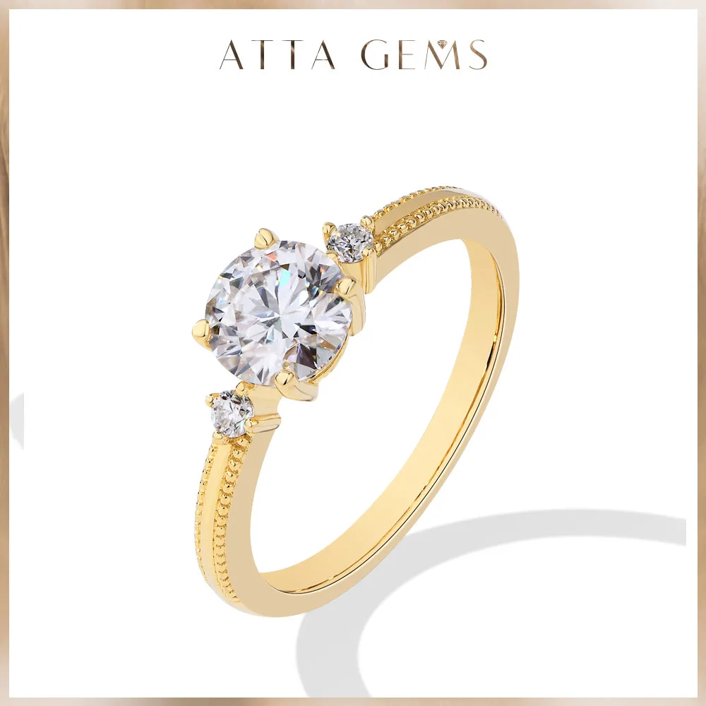 

ATTAGEMS 2024 Solid 10K 14K 18K Au750 Gold Moissanite Diamond Rings Round Cut 1.06CTW for Women Engagement Wedding Jewelry Gifts