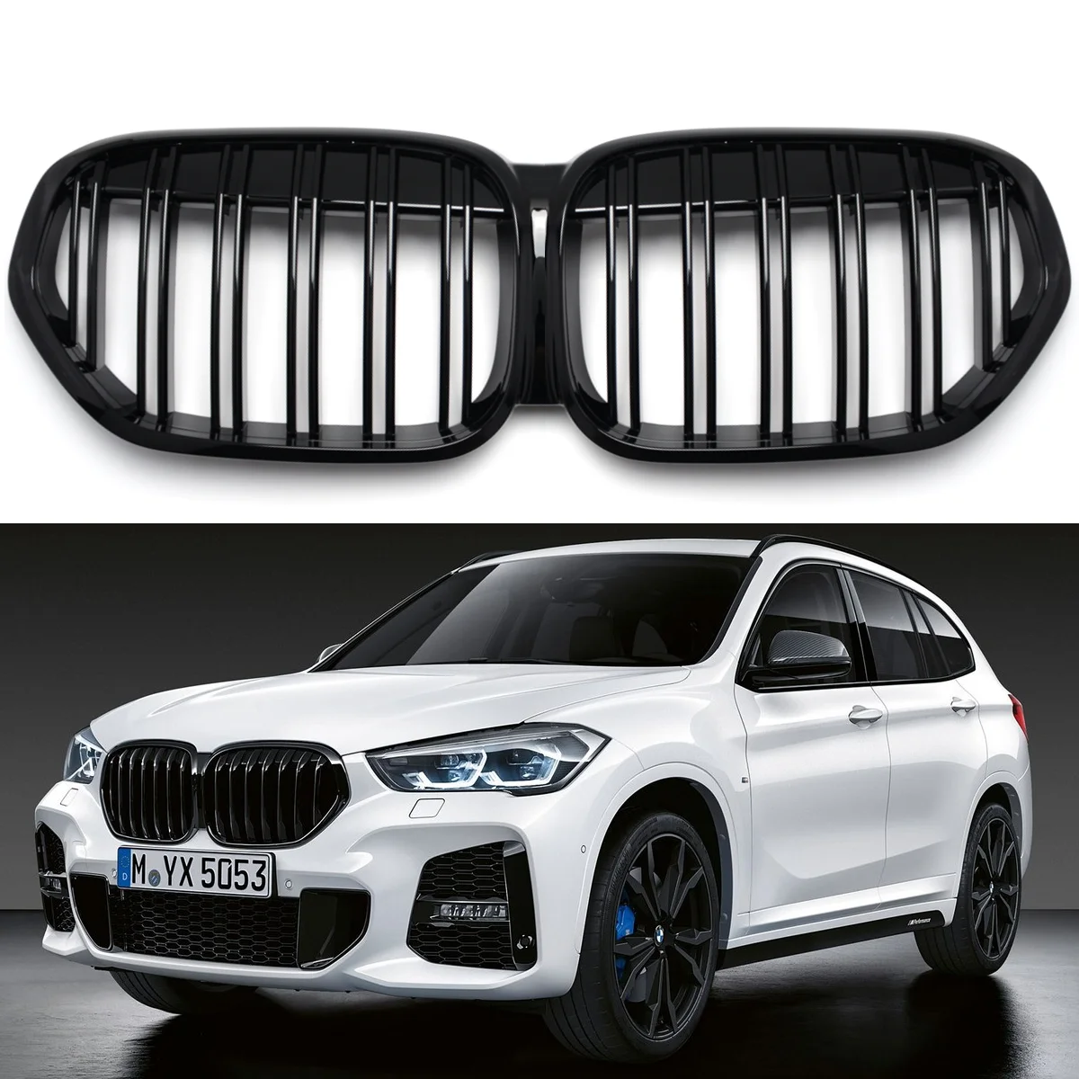 

Gloss Black Car Front Bumper Kidney Grilles Double Line Sport Grill Replace For BMW X1 / F48 / F49 LCI 2020-2023 51138493451