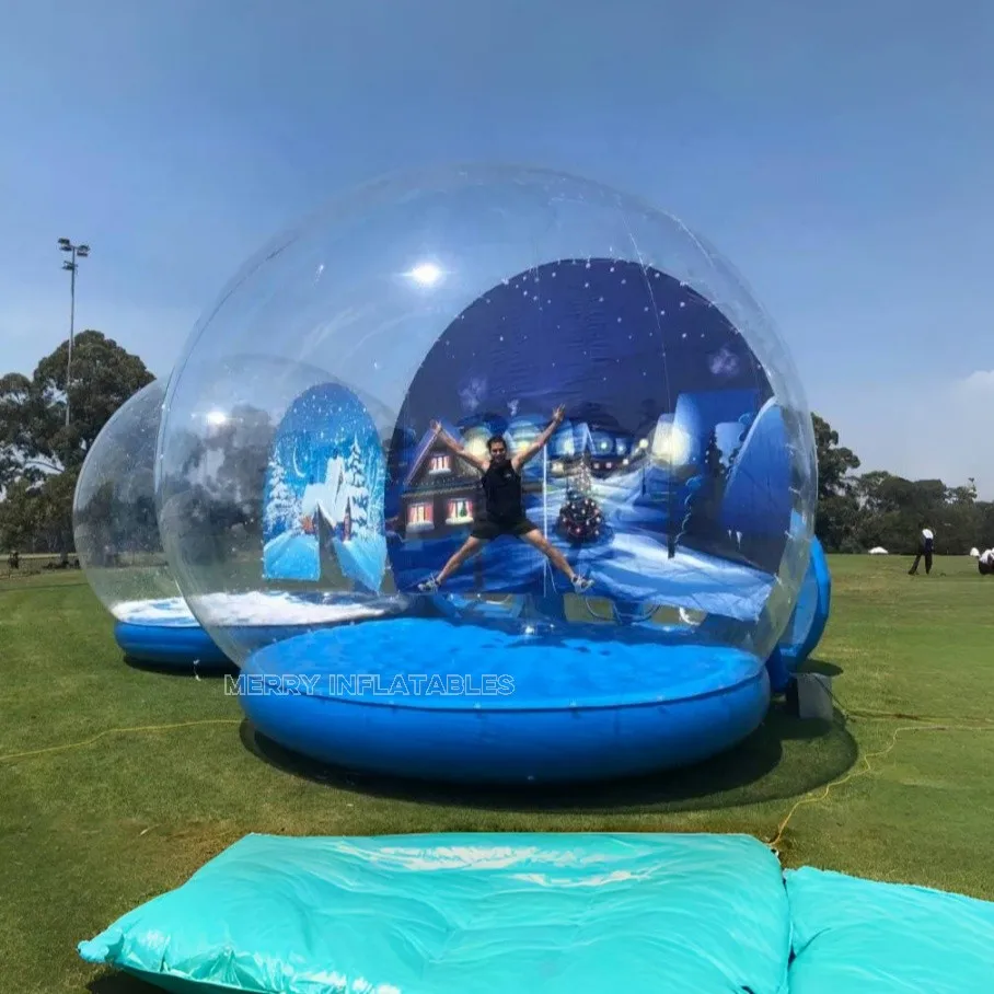 

Blue 4m Bubble House with Bouncing Blue Balloon House snow globe with Full cushion Balloons House with background changeable