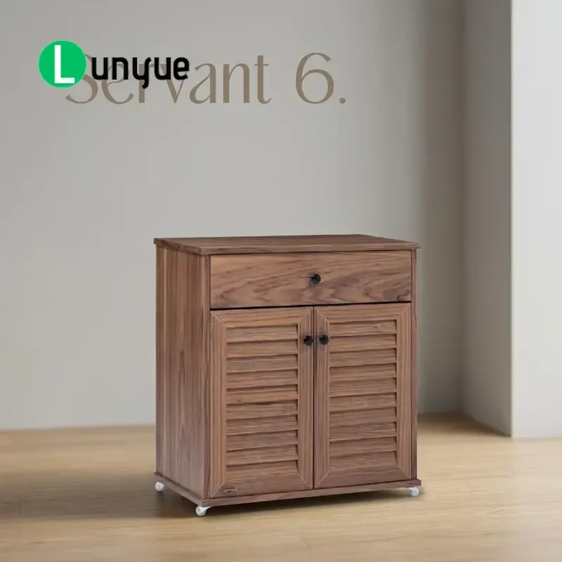 Traditional Brown Wooden Shoe Rack with Drawers and Recessed Doors 3ft Storage Cabinet for Dining Room Porch Home Furniture