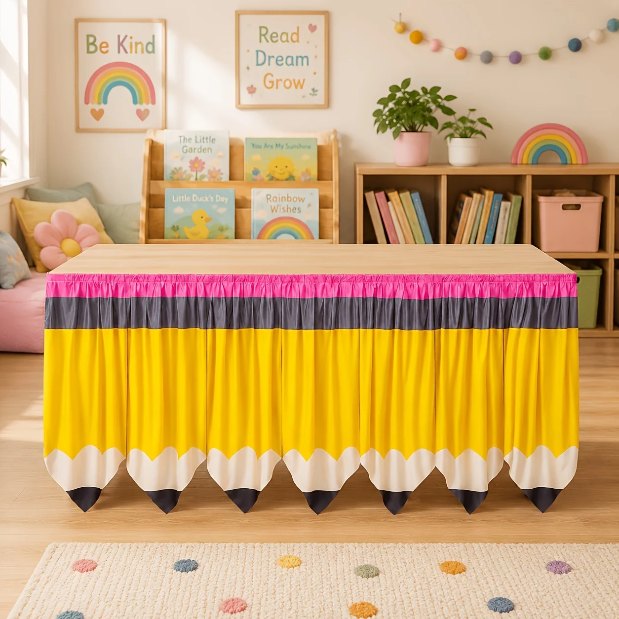 Halloween,Christmas Party Table Skirt, 1 Pack, Pencil Design Table Skirt, Suitable for Homecoming Parties, Classroom Decorations