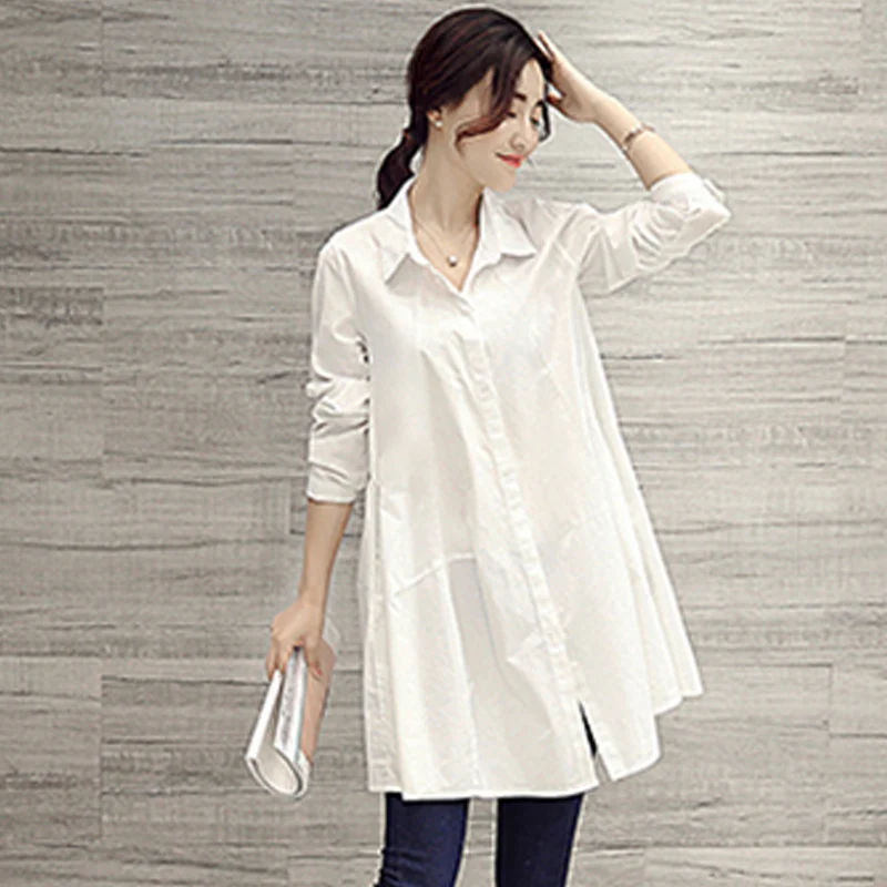 Oversized Shirts and Blouses Korean Fashion Women 2023 Spring Summer Loose Long Sleeve White Shirts Women Casual Midi Blouse