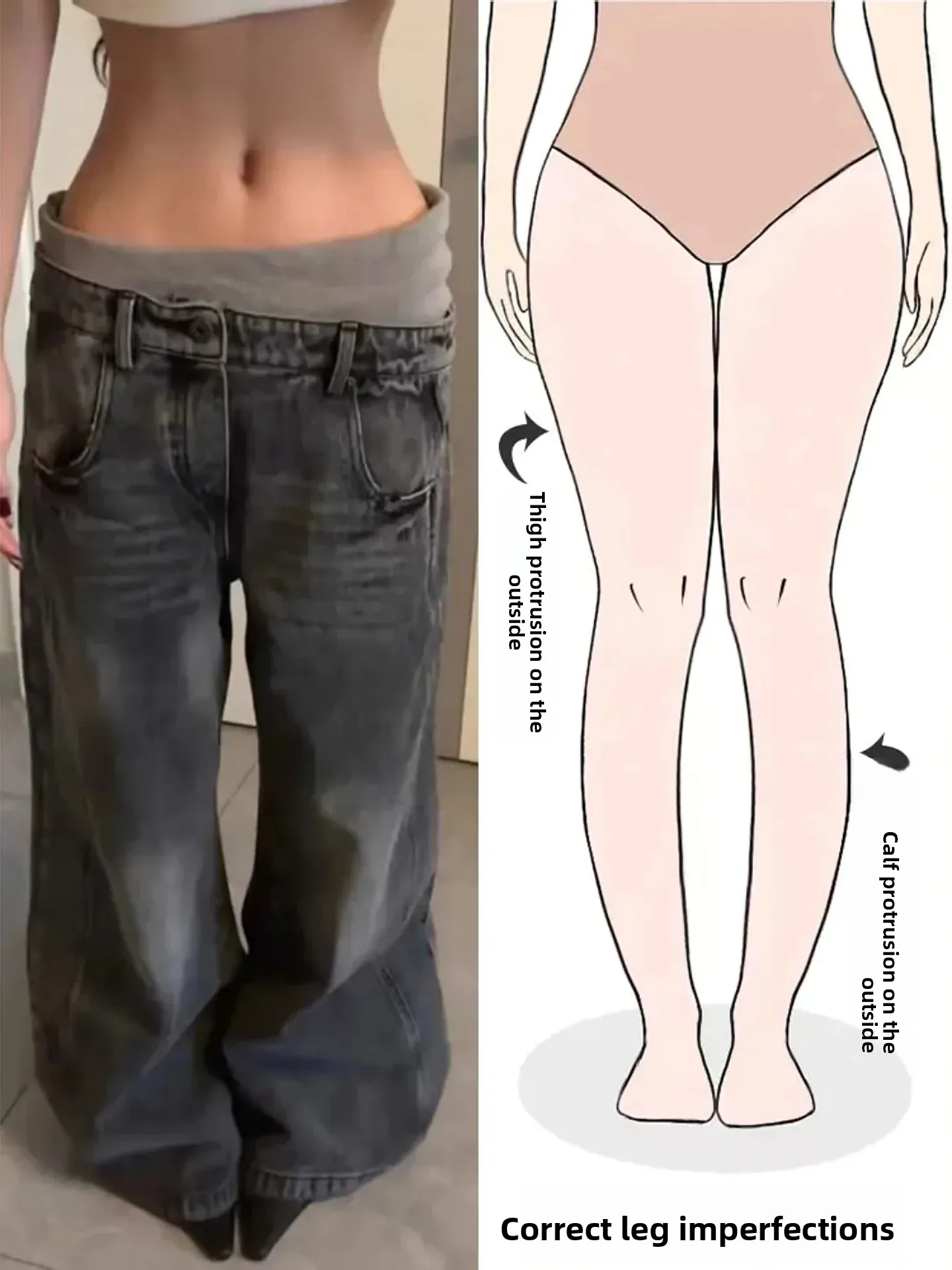 

Асимметричные джинсы с цветовыми блоками и широкими штанинами, женские, в американском ретро-стиле, для фигуры типа «груша», с высокой талией, из денима, осень-зима, размер S