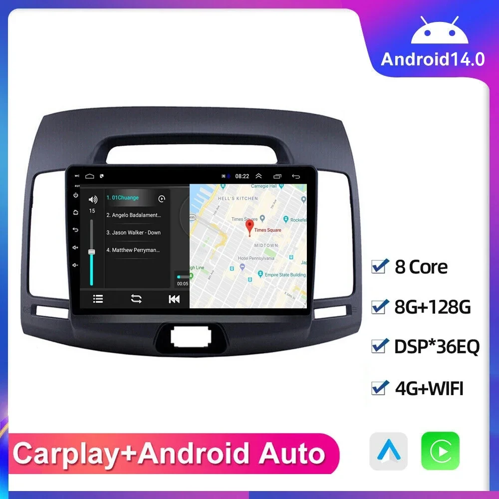 8G +128G 1280*720 wireless Carplay Android All In One Car Radio Mulitimedia For Hyundai Elantra 4 HD 2006 2007 - 2012 Auto Video