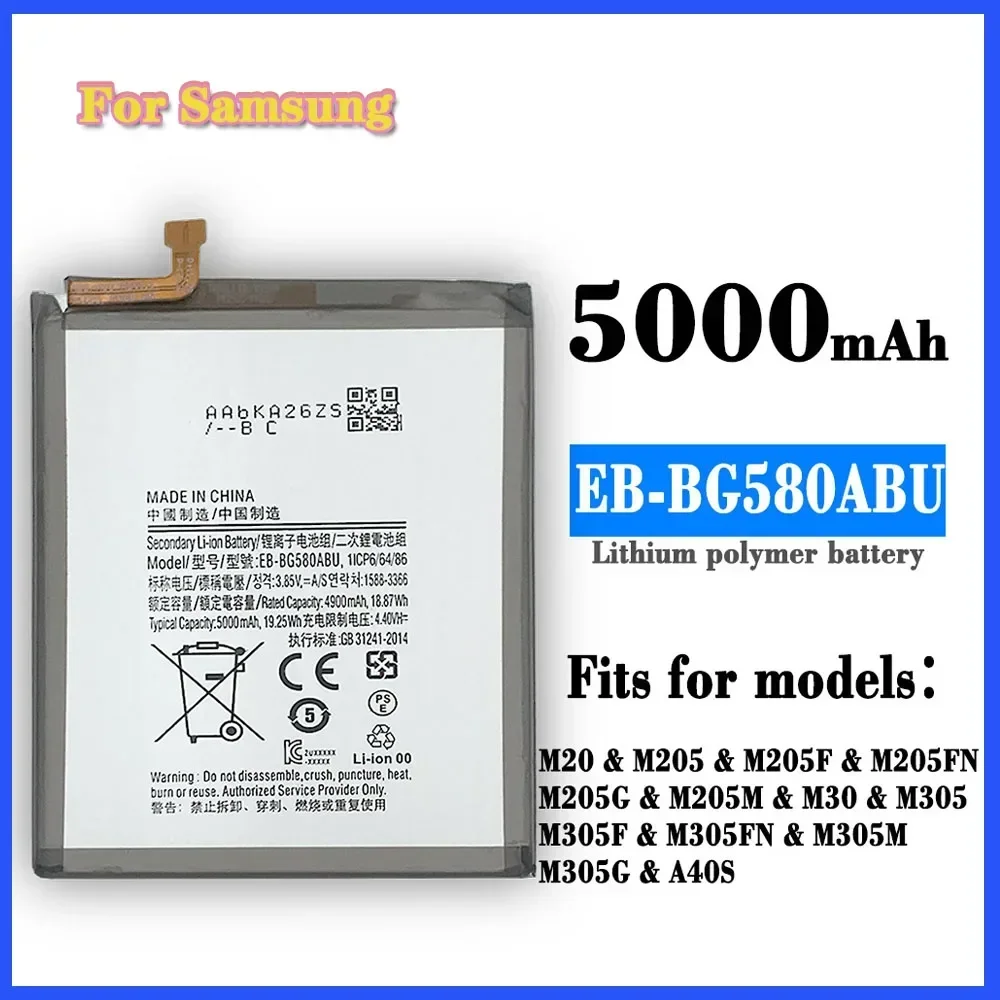 EB-BG580ABU Battery For Samsung Galaxy M20 M30 M205 M205FN M205C M205M M305G M305 A40S M205F Replacement Phone Bateria