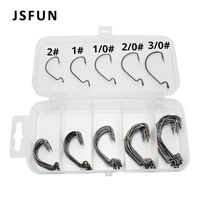 50Pcs Box Fishing Hooks Set Jig Crank Barbed Hook High Carbon Stainless Steel Wide Gap Offset Fishhook Soft Worm Sea Hook Tackle