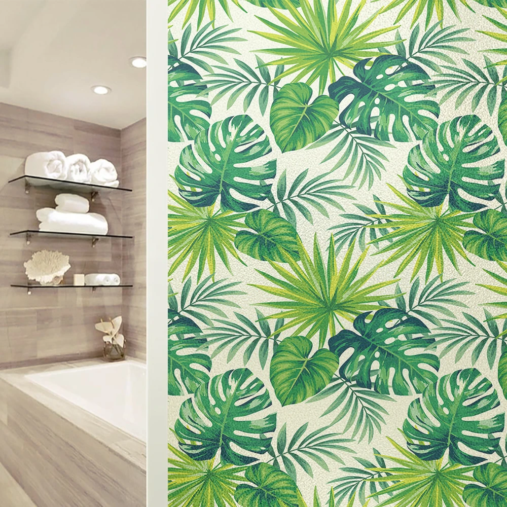 27 Styles Palm Leaves Pattern Non-adhesive Electrostatic Film Privacy Static Cling Frosted Opaque Glass Window Film Sticker