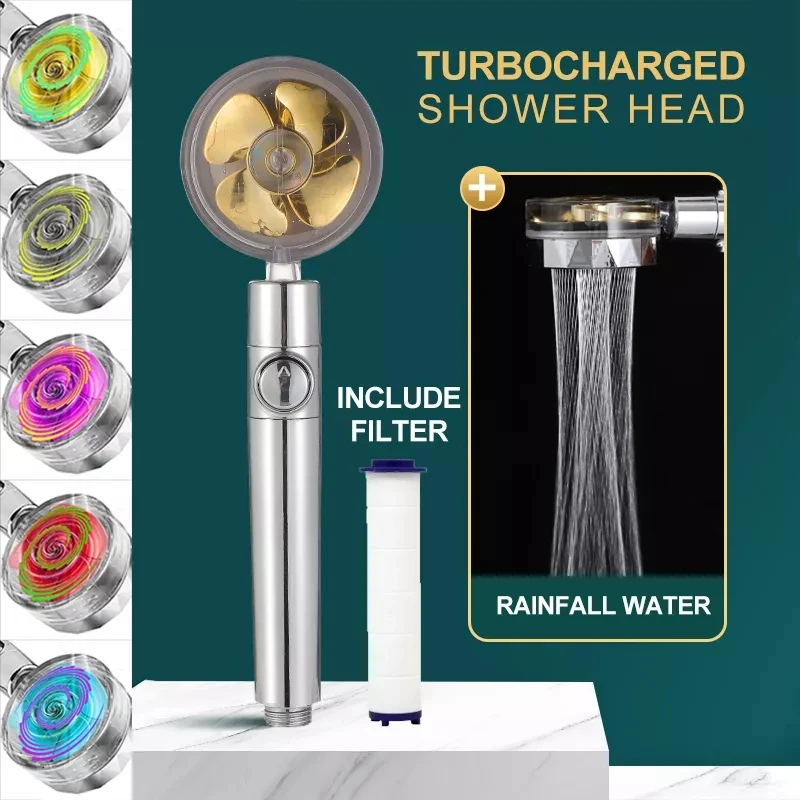 강한 고압 물 절약 샤워 헤드 필터 및 호스 360 회전 터보 욕실 마사지 강우량 샤워