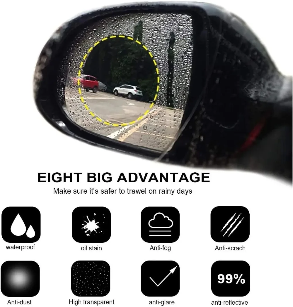 Car Rearview Mirror Protective Film Anti Fog Membrane Anti-Glare Waterproof Rainproof Car Sticker Clear Film