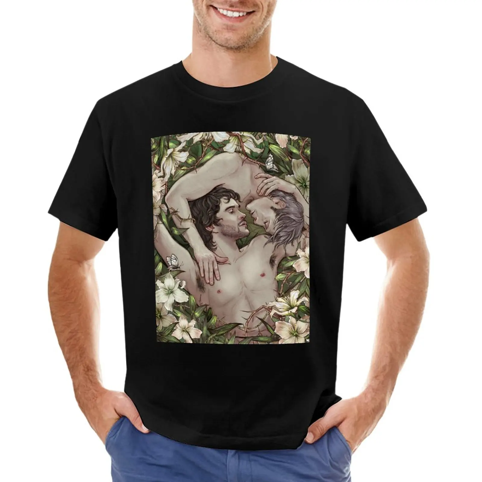 

Lilies Garden T-Shirt summer top man clothes quick drying shirt men long sleeve t shirts