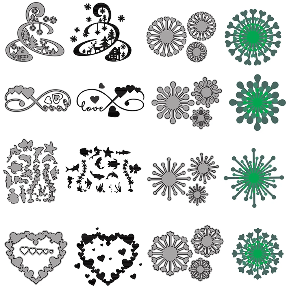 Christmas Ocean Love Theme Metal Cutting Dies Reindeer Sea Animal Heart Flower Die-Cut for Scrapbook Card Making Paper Crafts