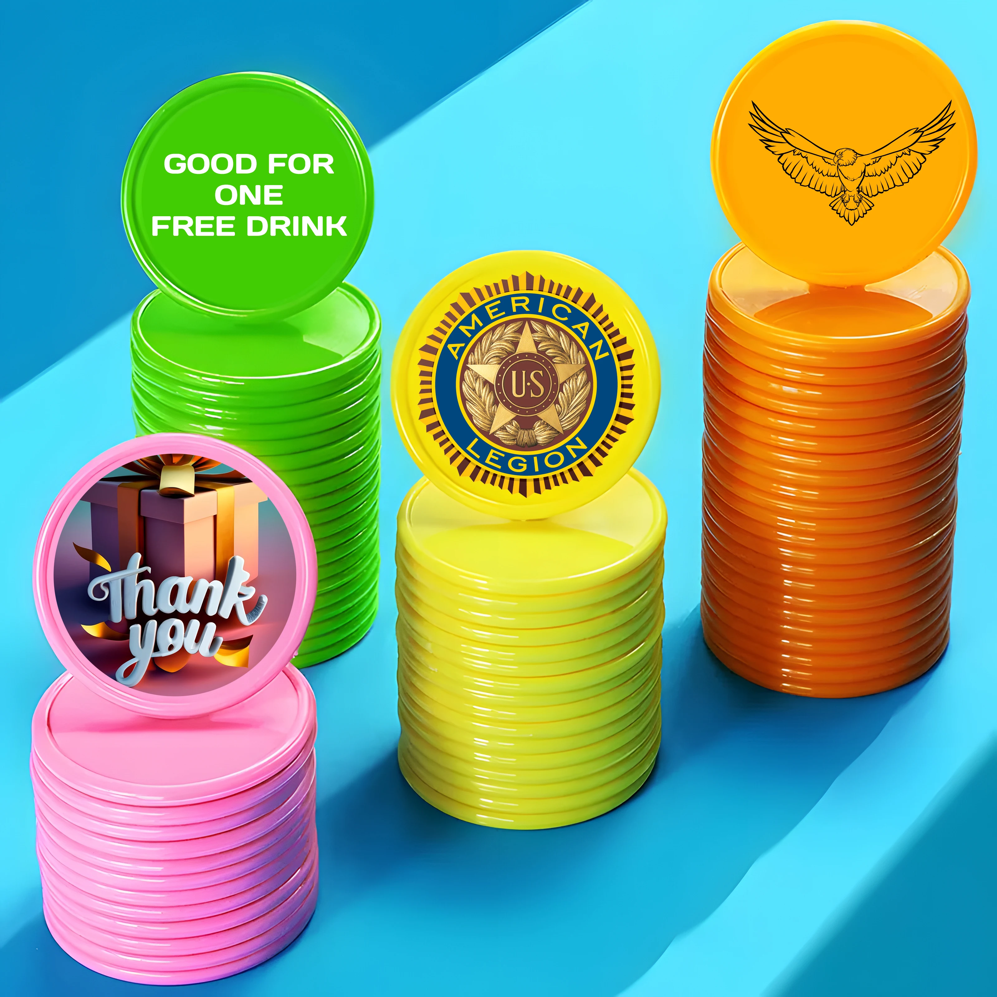 100 Custom Plastic Chips,Personalized Your Photo/Text/Logo on a Chip Double Sided Printing,Good for Beer or Drink in Bar Token