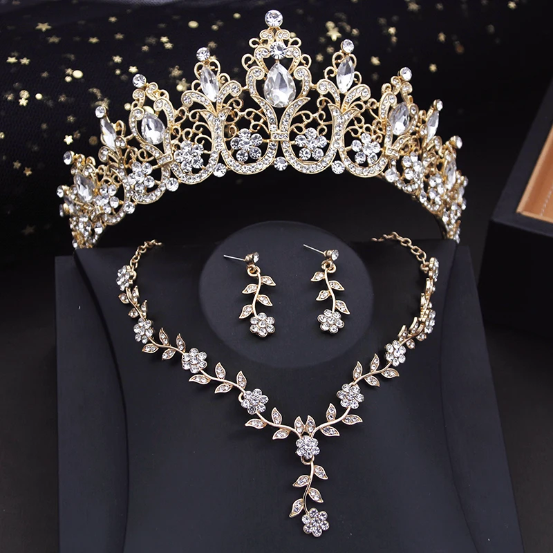 

Luxury Crown Bride Jewelry Sets for Women Tiaras Set Choker Necklace Earring Prom Bridal Wedding Costume Accessories