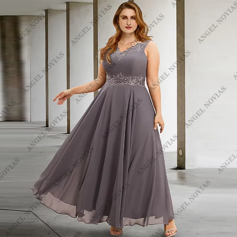 Customized Two Piece A-Line Wedding Guest Mother Of the Bride Dresses Dress Formal V Neck Chiffon Tea Length with Appliques