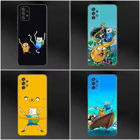 Cartoon A-Adventures T-Time Phone Case For Samsung S24,S23,S22,S21,S20,S10,S10E,S9 Plus FE Note 20 Ultra 10,9 Plus Black