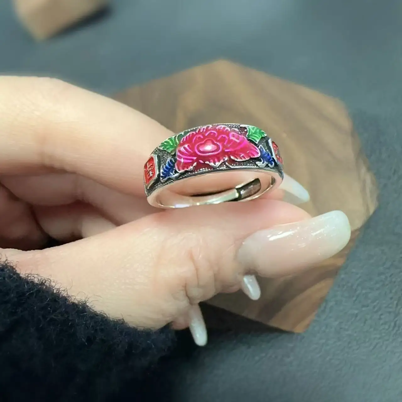 Ethnic Style Noble Peony Flower Ring For Lady Wedding Accessories Beautiful Blessing Finger Ring Women Jewelry