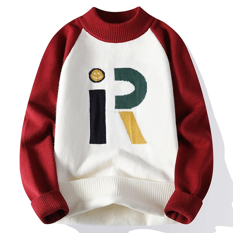 

Color Blo round Ne Knitted Sweater Long Sve Men's Base Layer irt Trendy Korean Sle Breathable Comfortable Youthwear