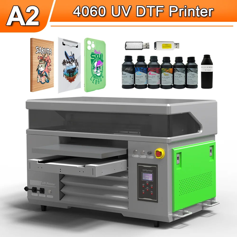 A2 UV Printer with Dual XP600 Printer Heads UV Flatbed Printer A2 UV Varnish Printer White Ink Stir A2 4060 UV Printing Machine