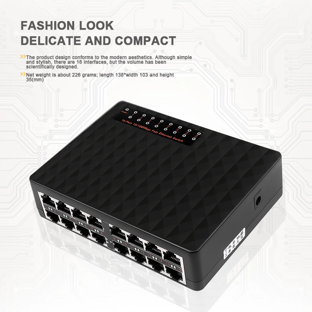 16 Port 10/100Mbps Network Switch Fast Ethernet Smart Switcher High Performance RJ45 Hub Internet Splitter