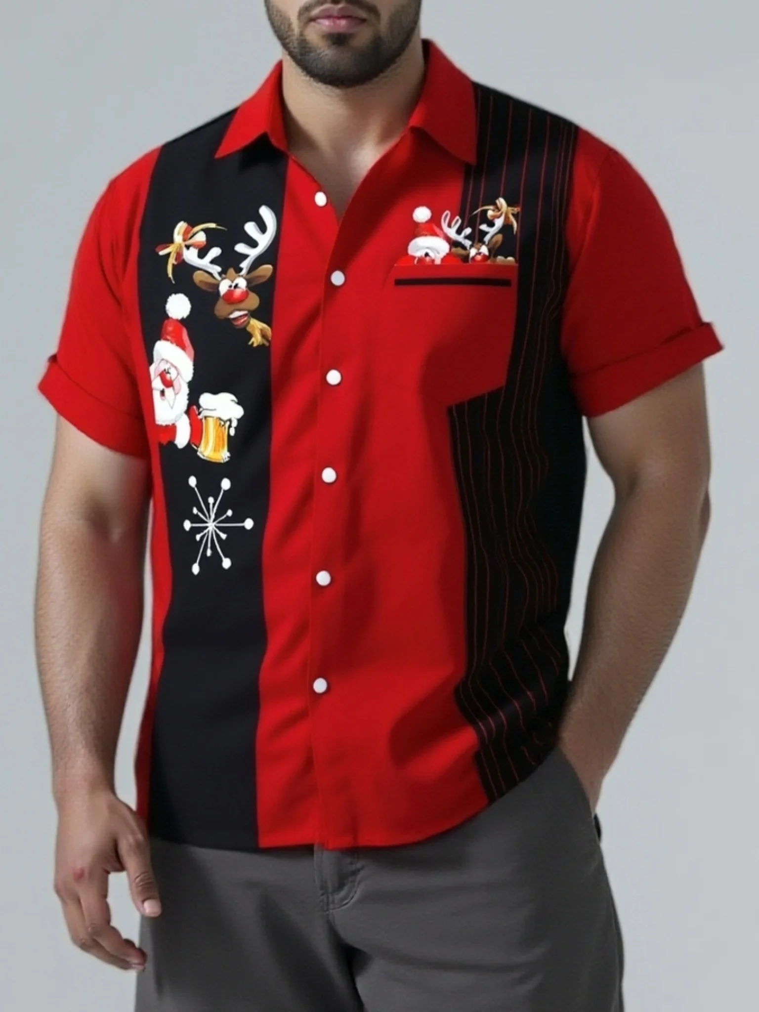 

Новая мужская рубашка с короткими рукавами на лето 2025 года — уличная мода, повседневная, удобная и мягкая, с 3D принтом Санта-Клауса.