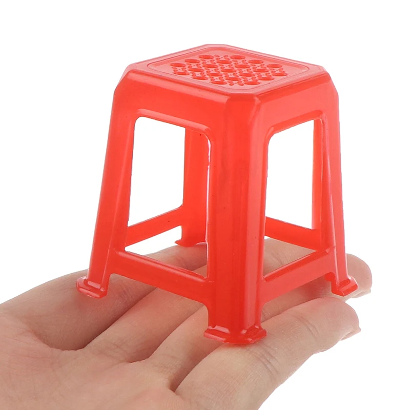 1Pcs Dollhouse Miniature Classic Plastic Bar Chair Stool Mini House Furniture Models Mahjong Table Square Tiny Stool Decor