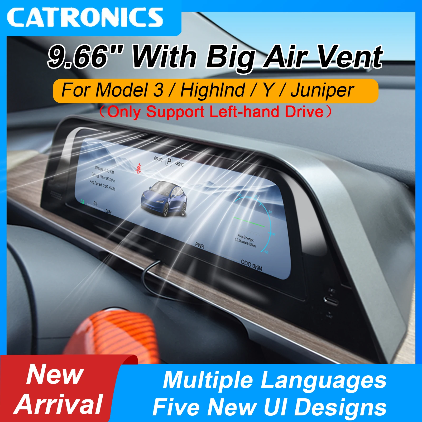 

For Tesla 9.6" Big Air Vent Dispaly For Model 3 Highland 2024-2026 & Y Juniper 2025-2026 New HUD Support Carplay Multilingual