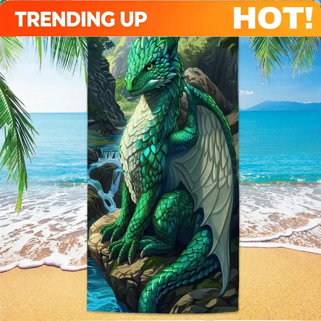 Custom Dragon Pattern Beach Towel, Digital Printing Thin Quick-Dry Anti-Sand Microfiber Lightweight For Swim, Yoga, Travel, Gym,